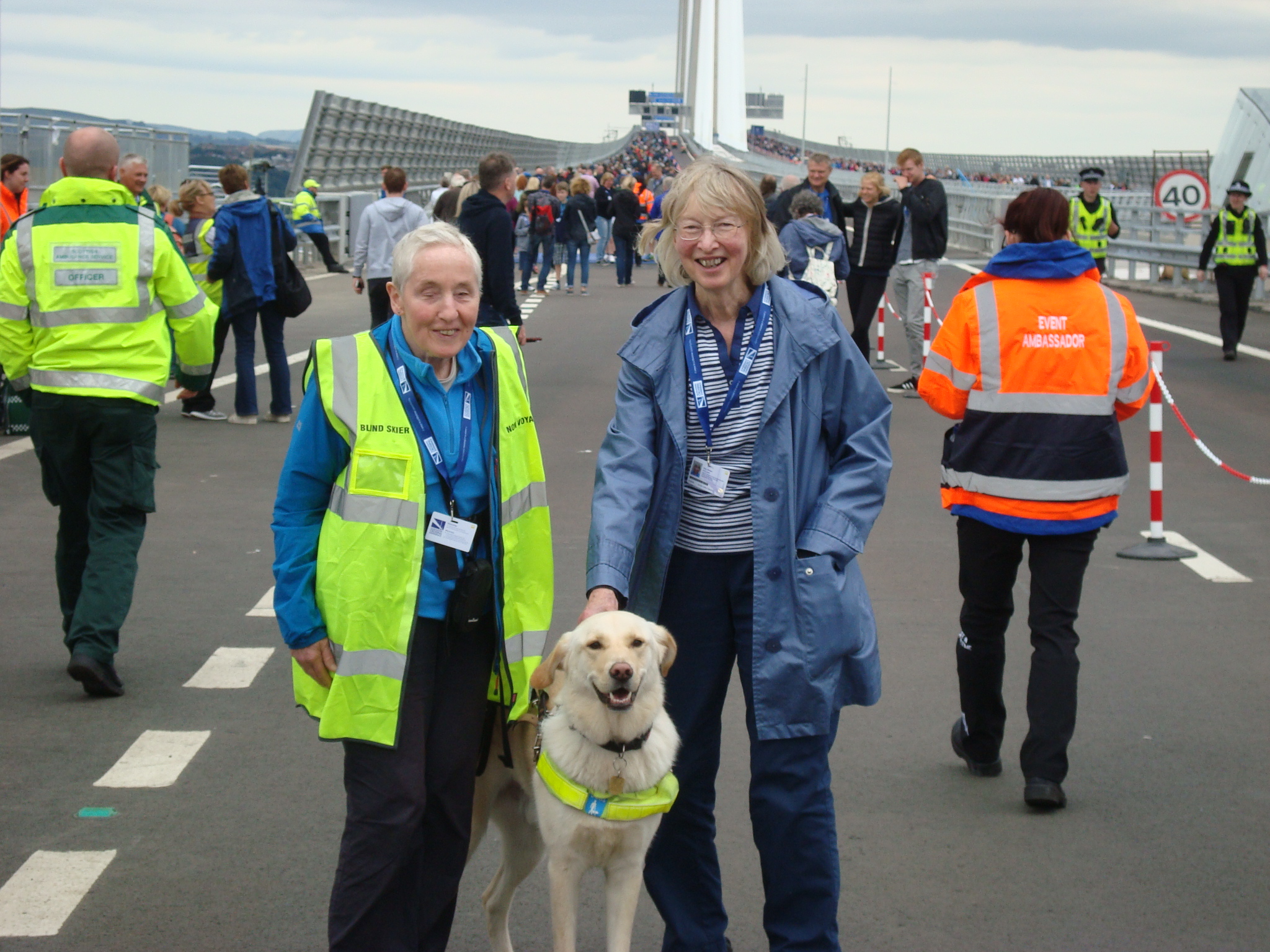 Elspeth, Tyson and Mary on Queensferry Crossing